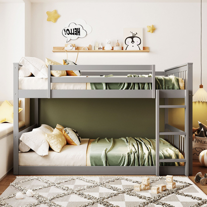 Start2Finish full over full bunk bed with ladder, sturdy space-saving design for shared bedrooms, featuring safety railings and wooden frame.