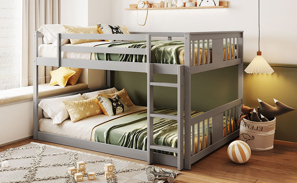 Start2Finish full over full bunk bed with ladder, sturdy space-saving design for shared bedrooms, featuring safety rails and wooden finish.