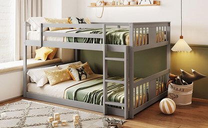 Start2Finish full over full bunk bed with ladder, sturdy space-saving design for shared bedrooms, featuring safety rails and wooden finish.