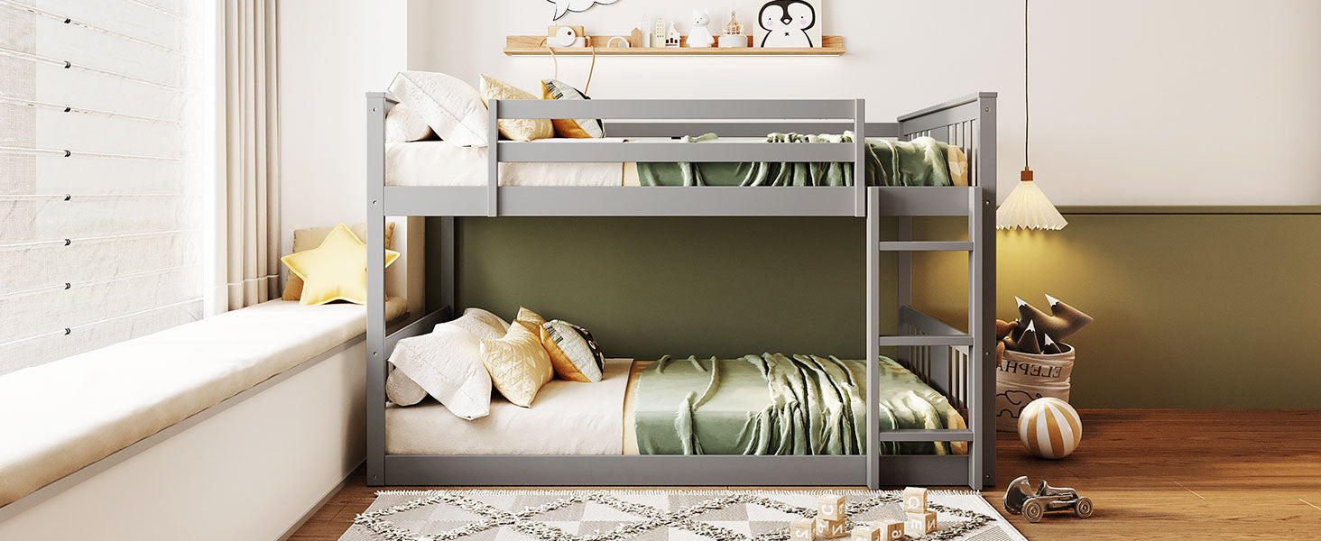 Start2Finish full over full bunk bed with ladder, sturdy space-saving design for shared bedrooms, featuring safety rails and wooden frame.