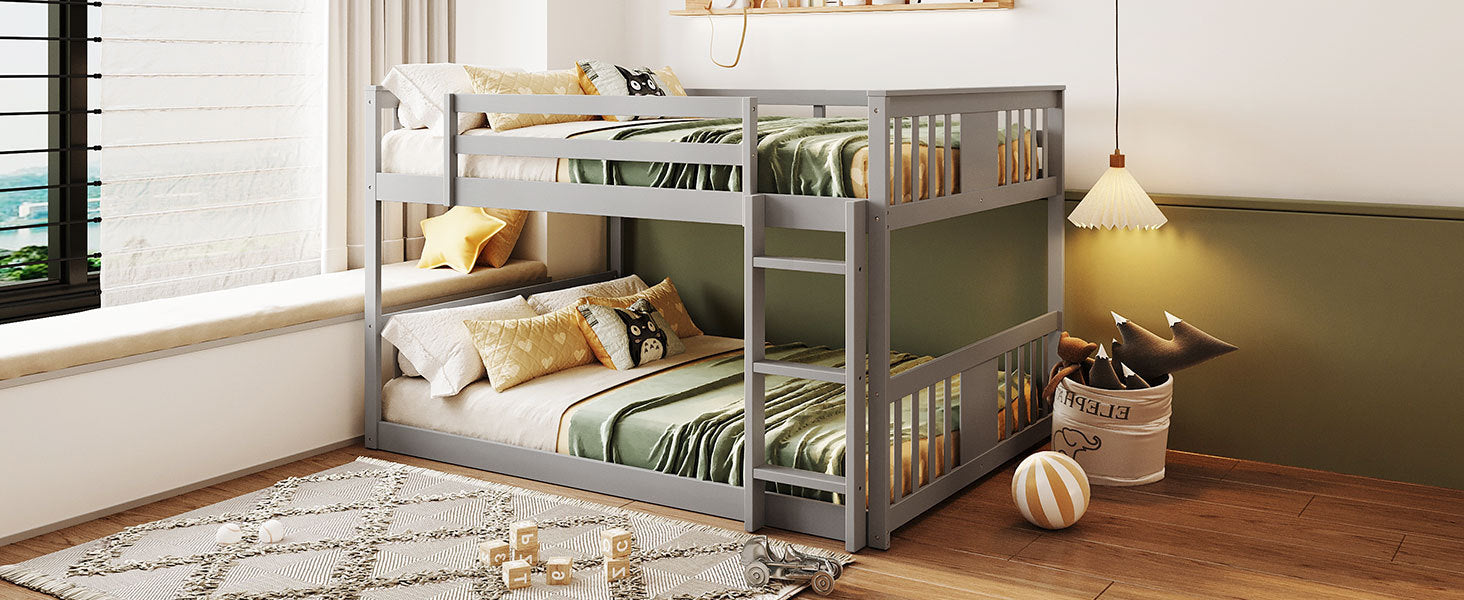 Start2Finish full over full bunk bed with ladder, sturdy space-saving design for shared bedrooms, featuring safety rails and wood finish.