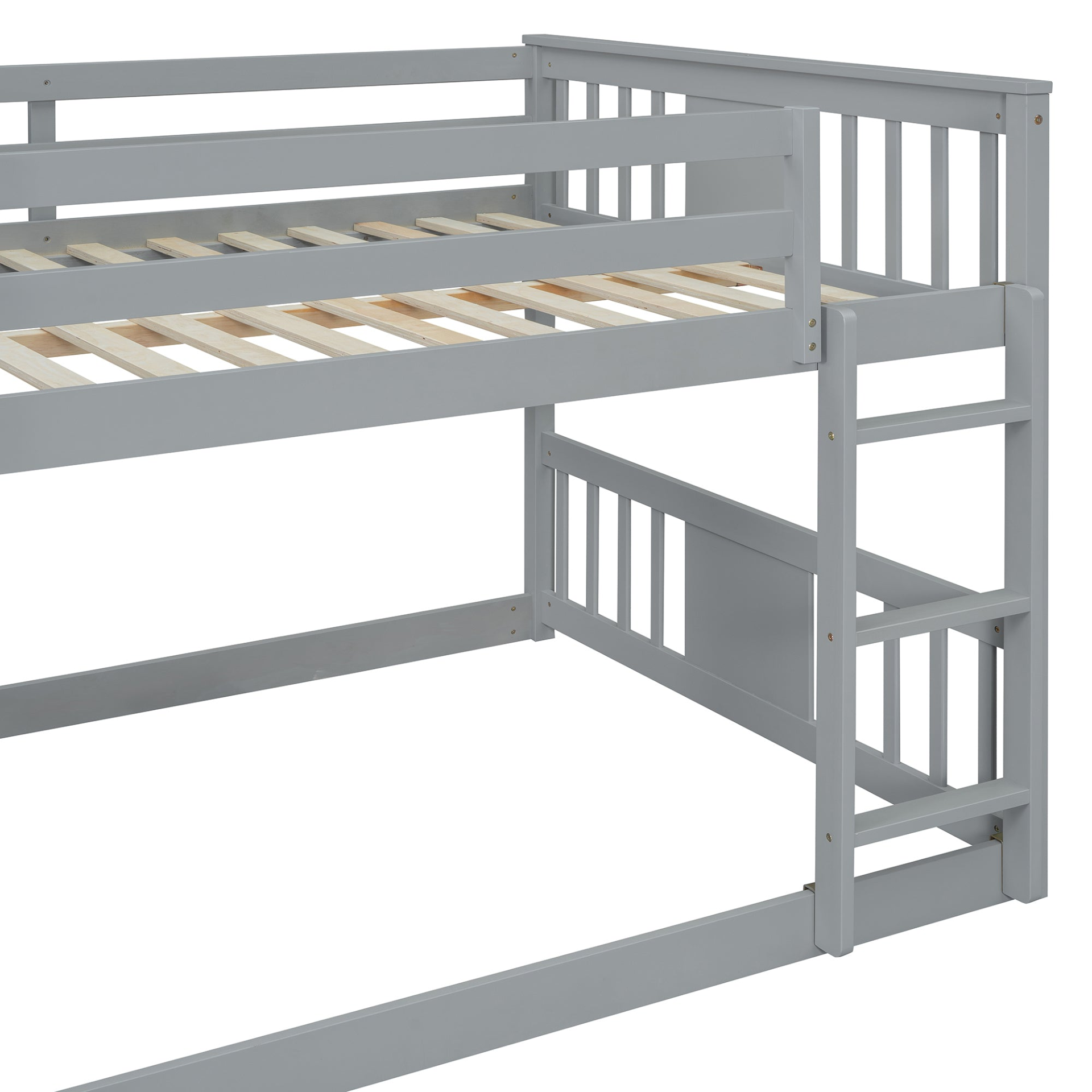 Start2Finish full over full bunk bed with ladder, sturdy space-saving design ideal for shared bedrooms, shown assembled and in room.