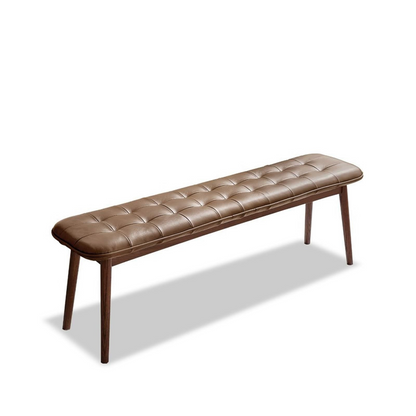Natural oak wood dining bench with leather cushion, ideal for living room, from Start2Finish furniture collection.