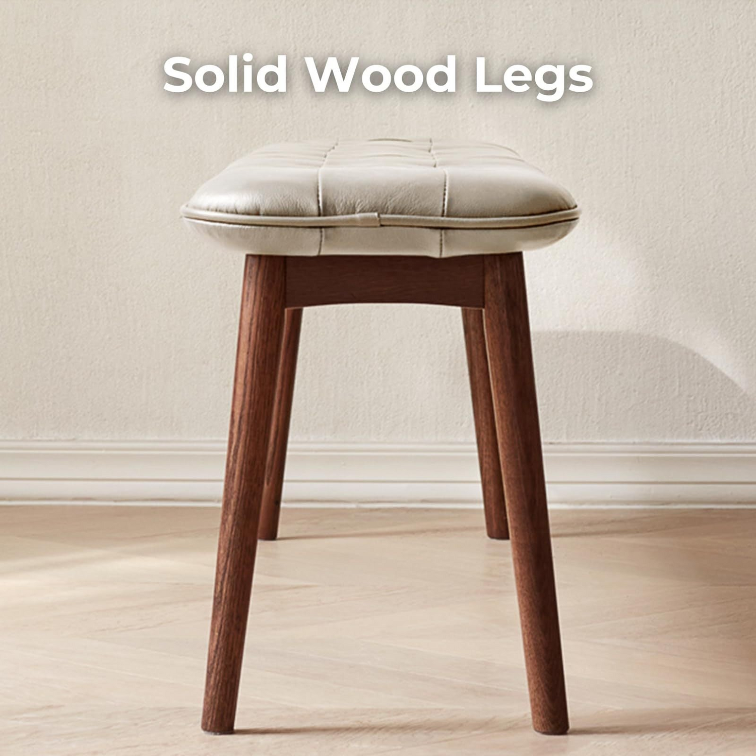 Natural oak wood dining bench with leather cushion, ideal for living room, from Start2Finish furniture collection.