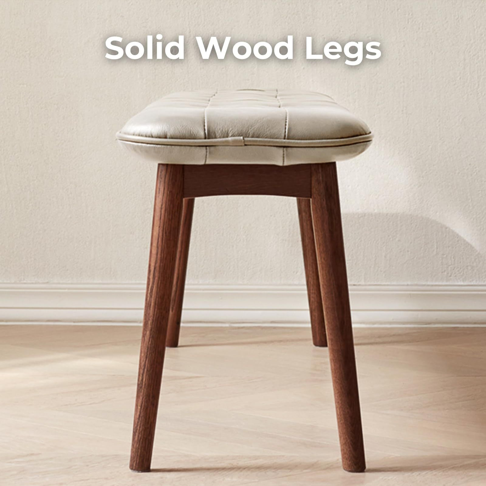 Natural oak wood dining bench with leather cushion, ideal for living room, from Start2Finish furniture collection.