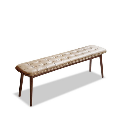 Natural oak wood dining bench with leather cushion, ideal for living room furniture by Start2Finish.
