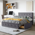 Start2Finish upholstered platform bed with classic headboard, linen fabric, and four storage drawers in a modern bedroom setting.