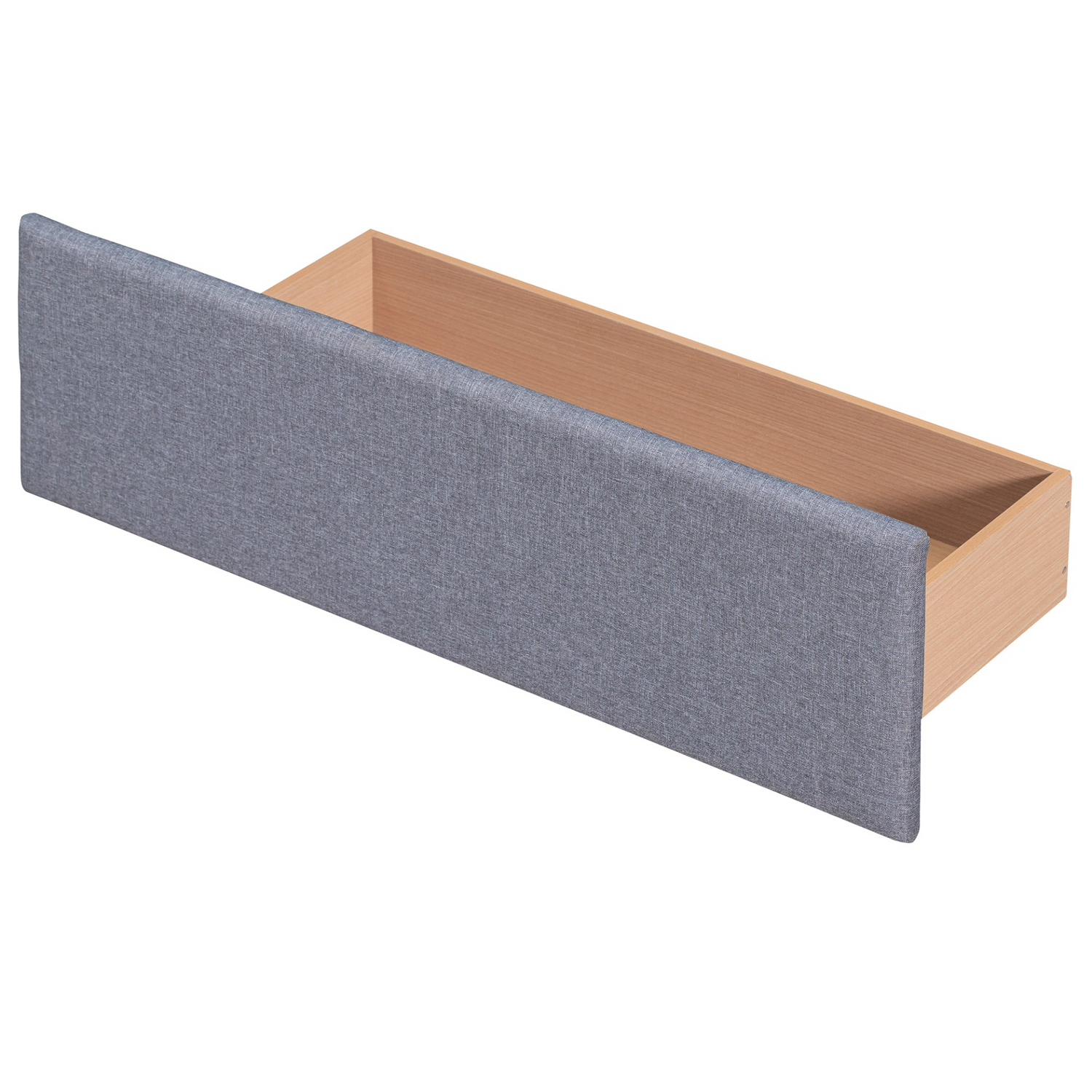Start2Finish linen fabric upholstered platform bed with classic headboard and four built-in drawers, showcasing a modern bedroom furniture design.