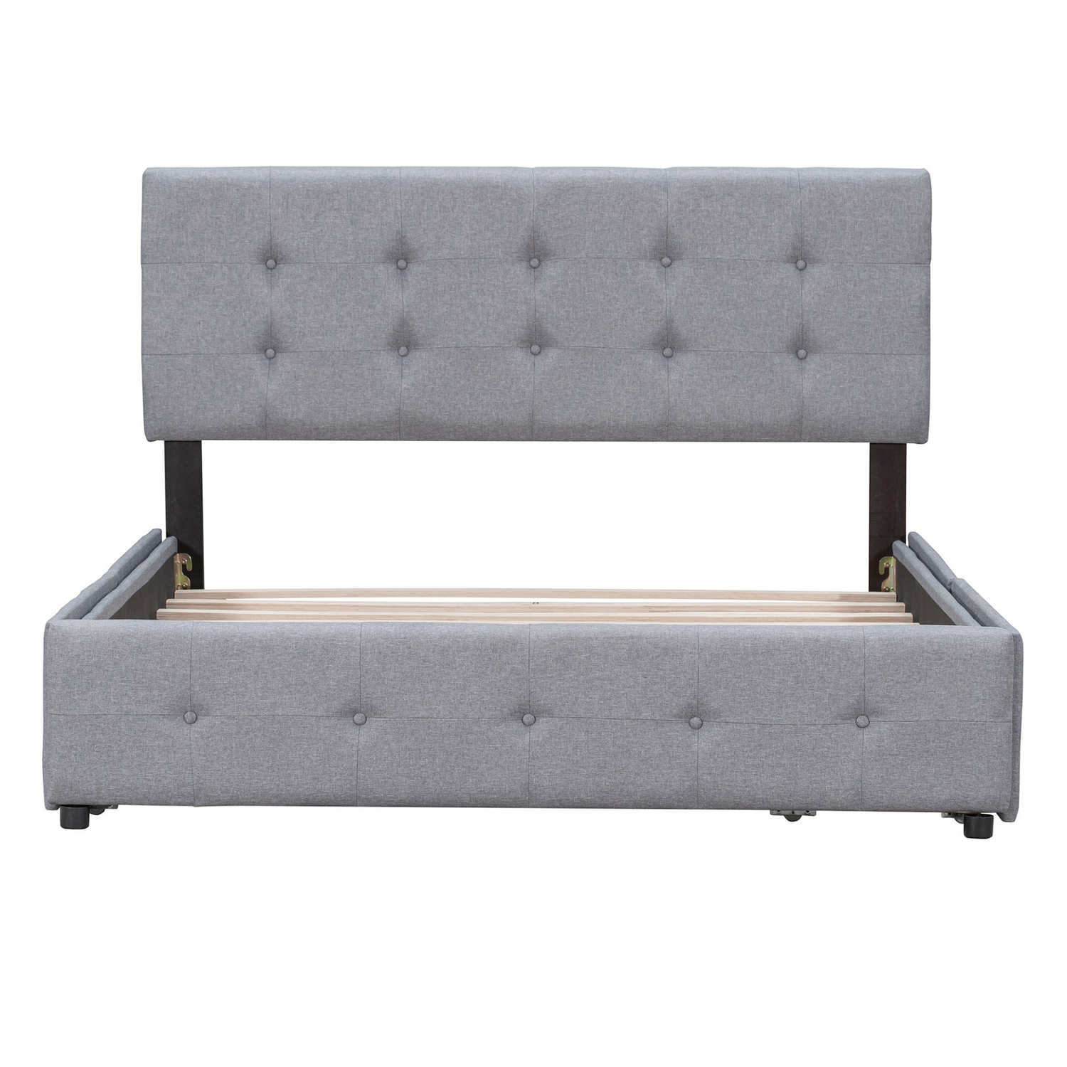 Start2Finish linen fabric upholstered platform bed with classic headboard and four storage drawers, modern bedroom furniture.