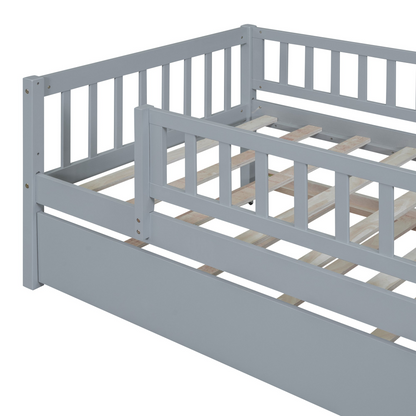 Start2Finish wood daybed with trundle and fence guardrails, ideal for home, guest room, or kids&