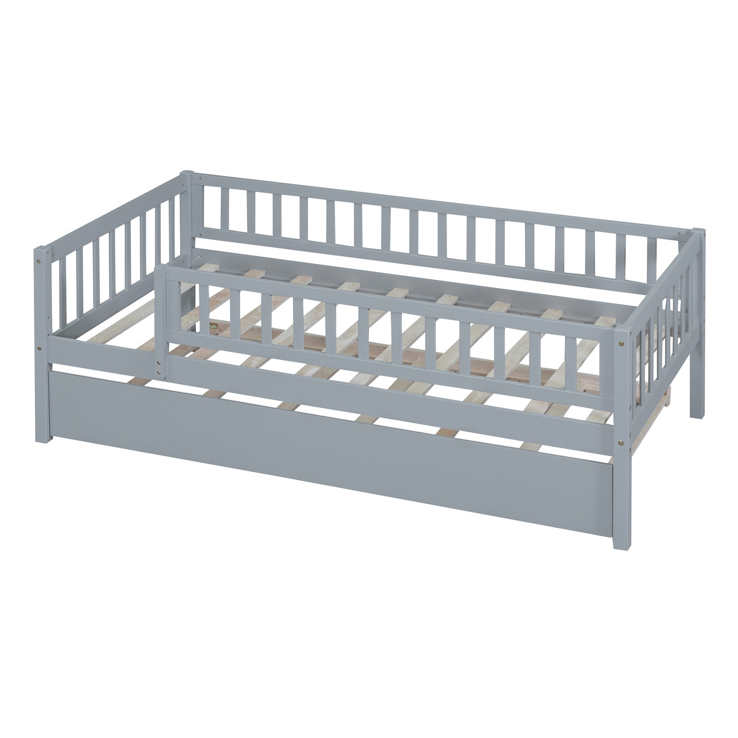 Start2Finish wood daybed with trundle and fence guardrails, ideal for home, guest, or kids&