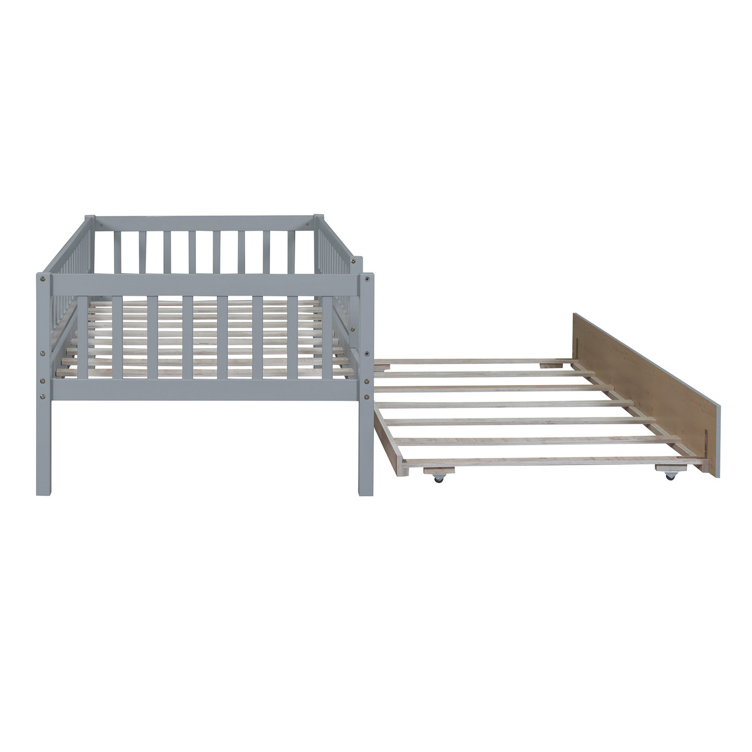 Start2Finish wood daybed with trundle and fence guardrails, ideal for home, guest room, or kids&