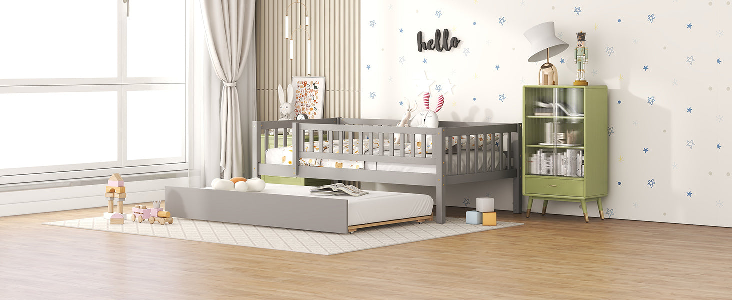 Start2Finish wood daybed with trundle and fence guardrails, ideal for home guest or kids&