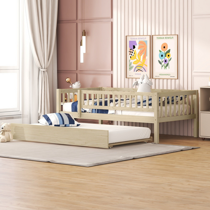 Start2Finish wood daybed with trundle and fence guardrails, ideal for home, guest room, or kids&