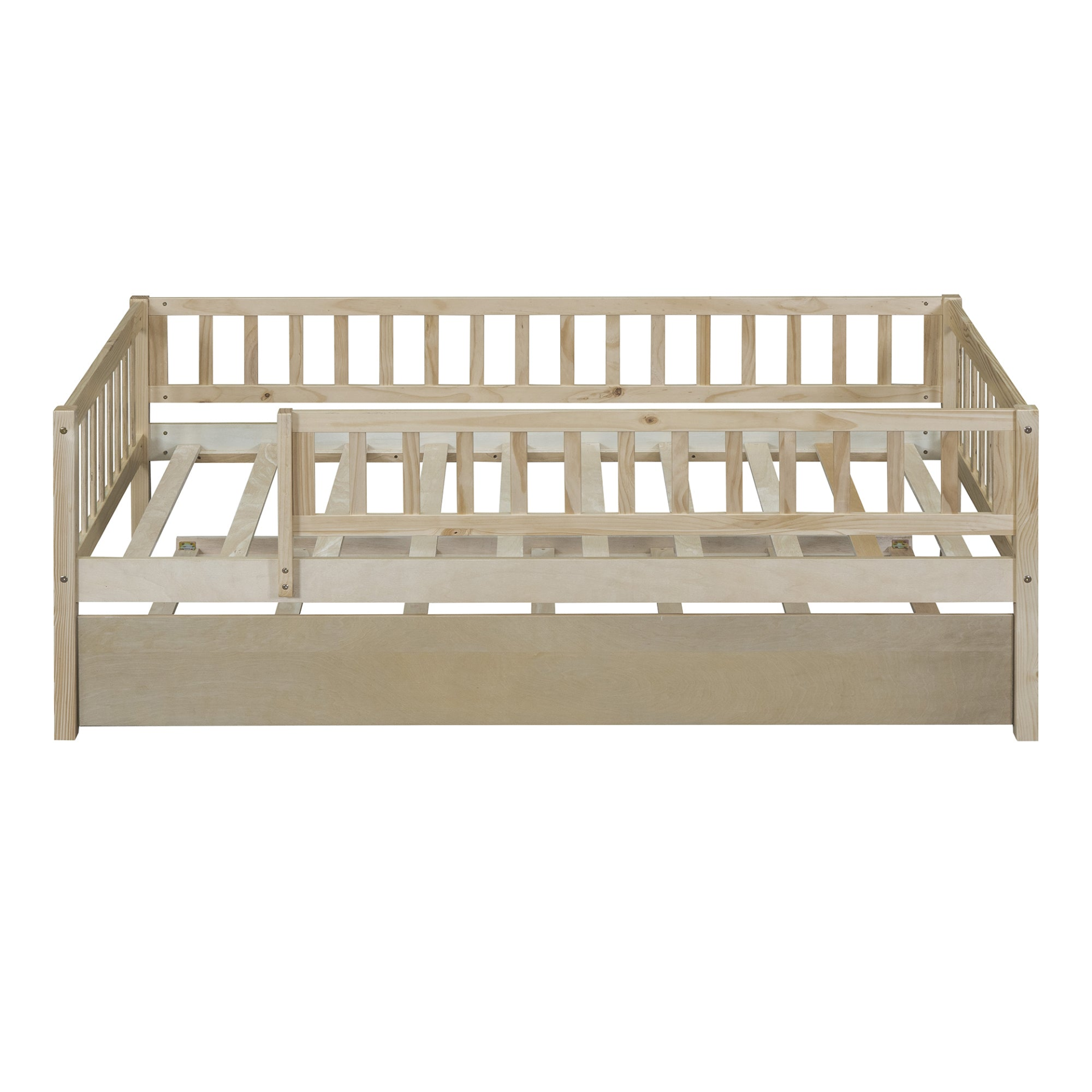 Start2Finish wood daybed with trundle and fence guardrails, ideal for home, guest, or kids&