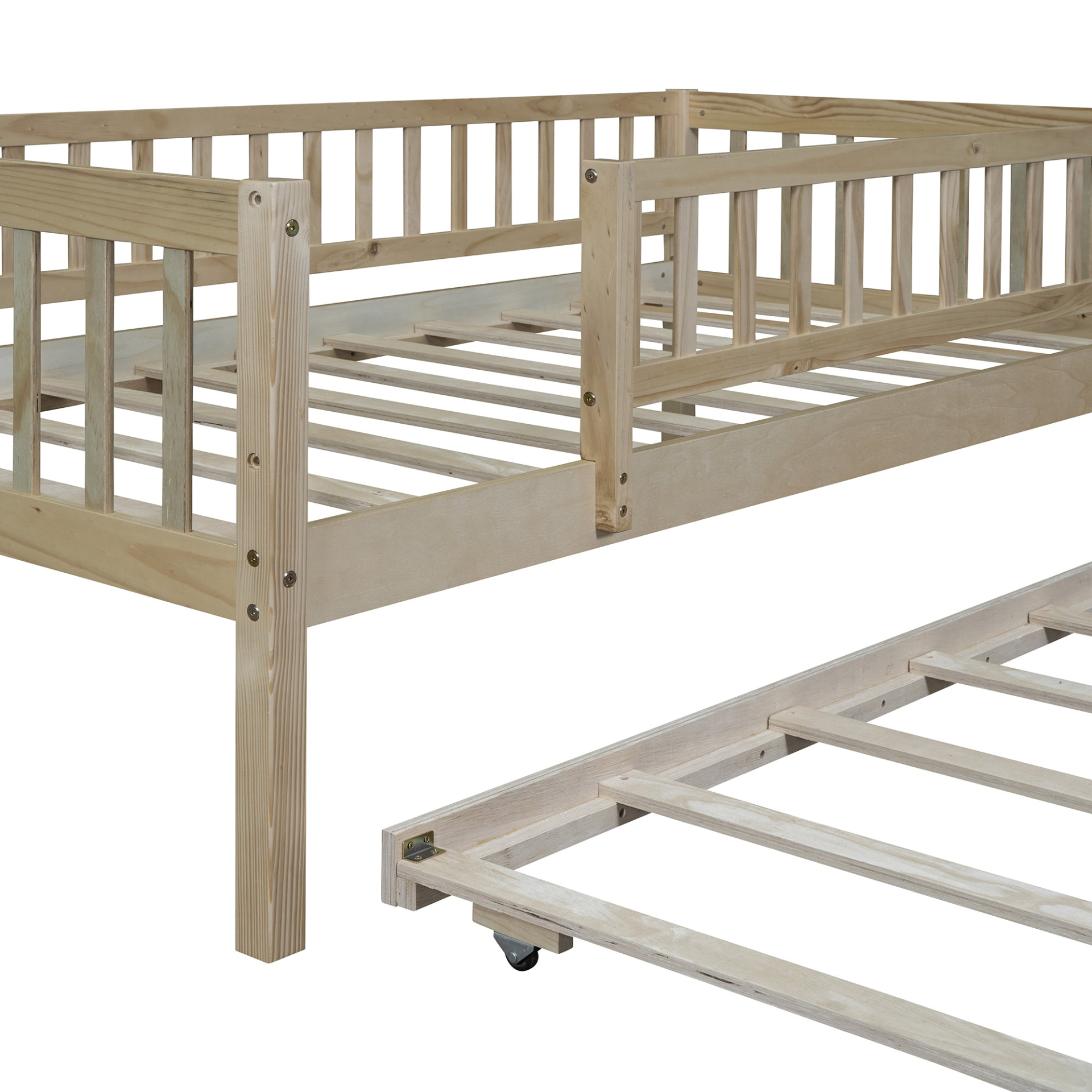 Start2Finish wood daybed with trundle and fence guardrails, ideal for home, guest room, or kids&