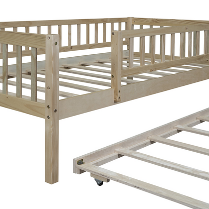 Start2Finish wood daybed with trundle and fence guardrails, ideal for home, guest room, or kids&