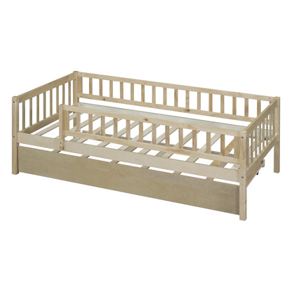 Start2Finish wood daybed with trundle and fence guardrails, ideal for home, guest room, or kids&