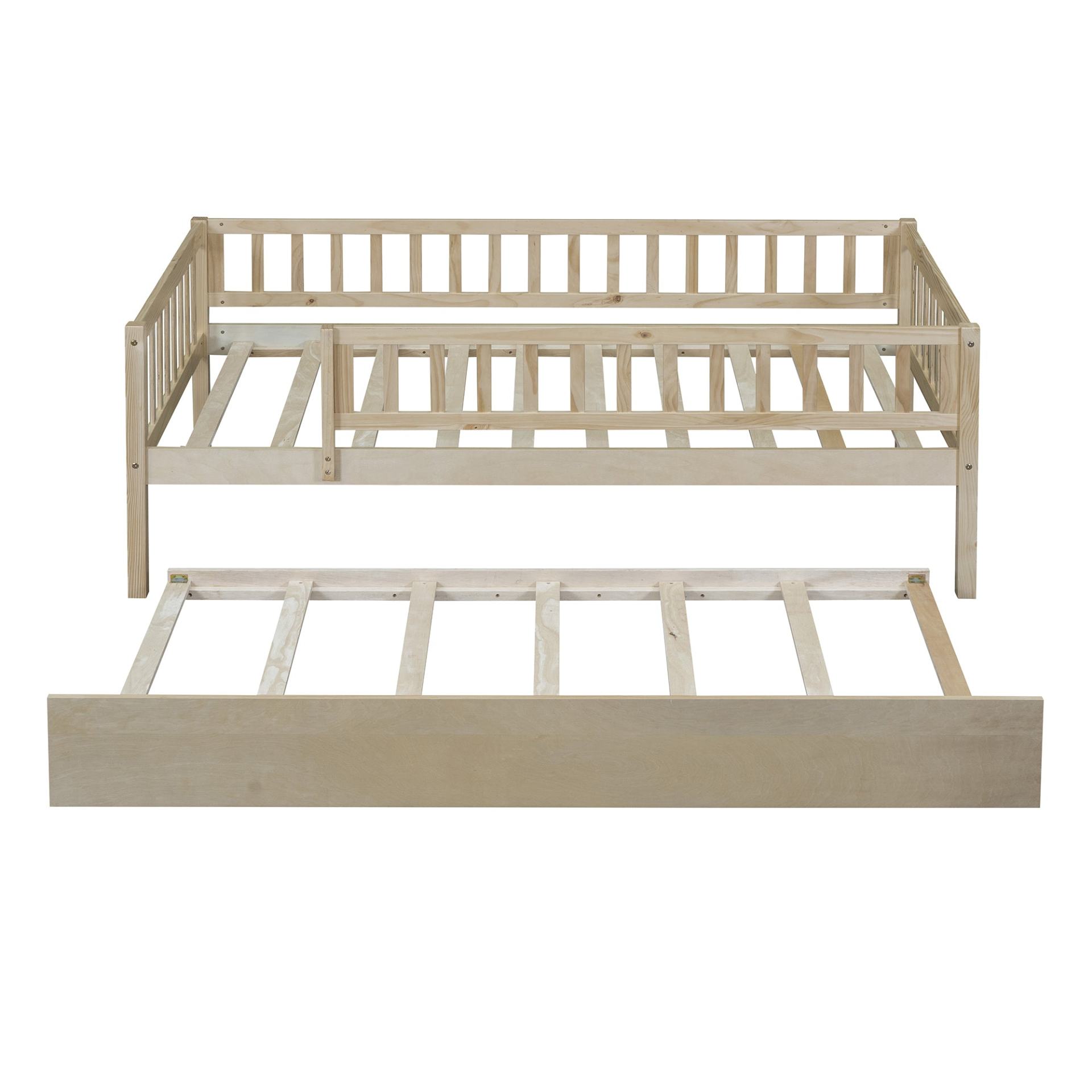 Start2Finish wood daybed with trundle and fence guardrails, ideal for home, guest room, or kids&