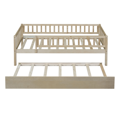 Start2Finish wood daybed with trundle and fence guardrails, ideal for home, guest room, or kids&