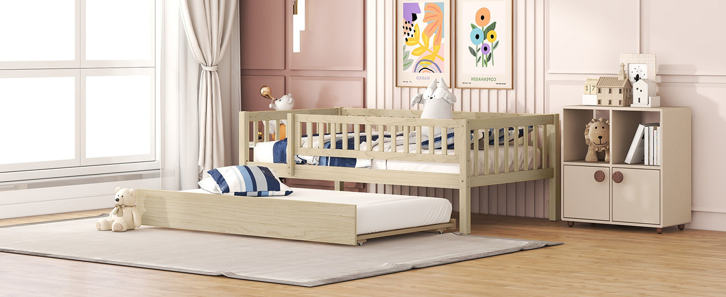 Start2Finish wood daybed with trundle and fence guardrails, ideal for home, guest room, or kids&