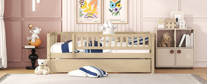 Start2Finish wood daybed with trundle and fence guardrails, ideal for home, guest room, or kids&