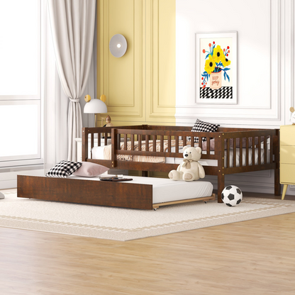 Start2Finish wood daybed with trundle and fence guardrails, ideal for home, guest room, or kids&