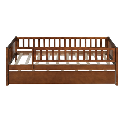 Start2Finish wood daybed with trundle and fence guardrails, ideal for home, guest room, or kids&