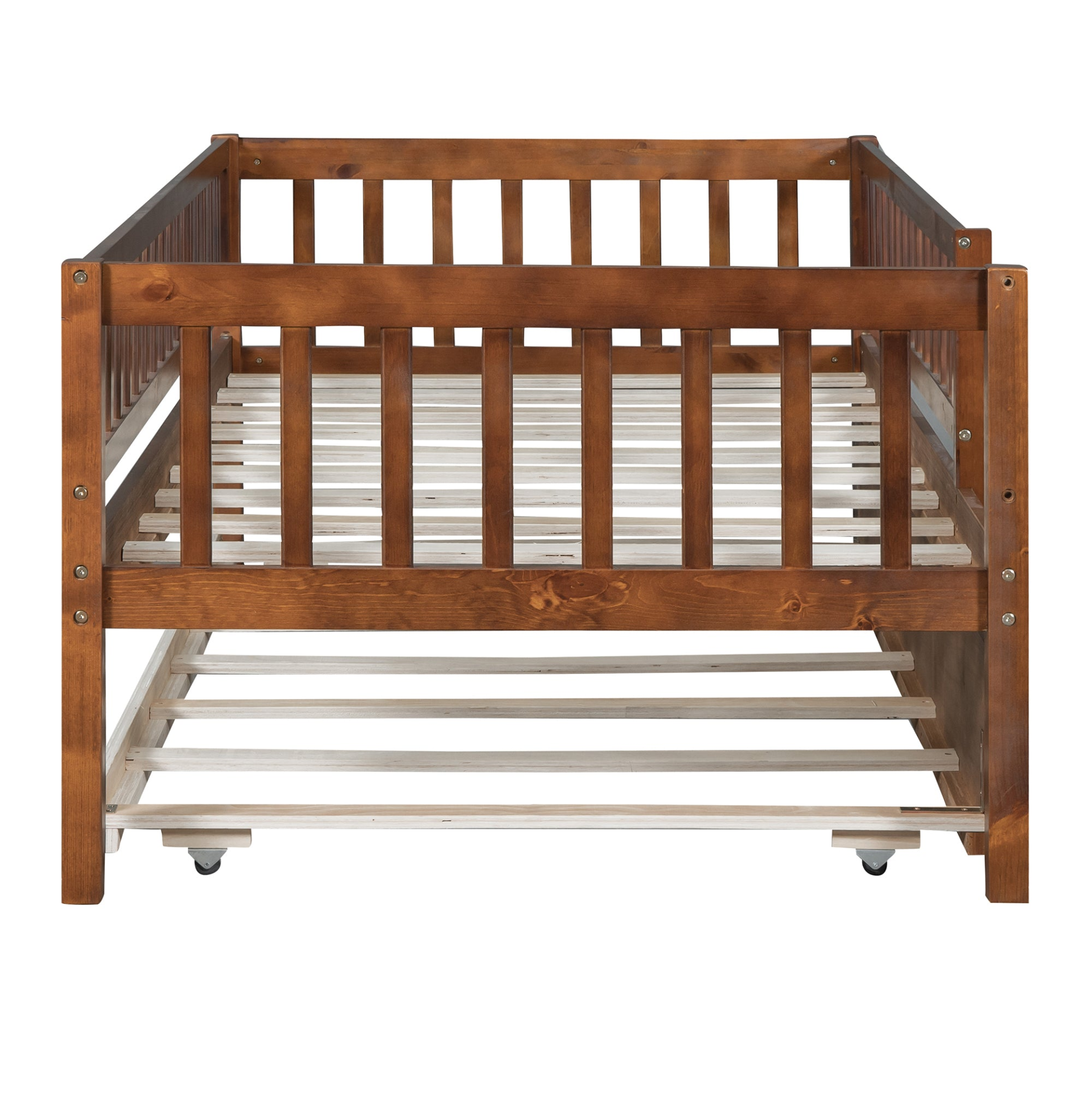 Start2Finish wood daybed with trundle and fence guardrails, ideal for home, guest room, or kids&