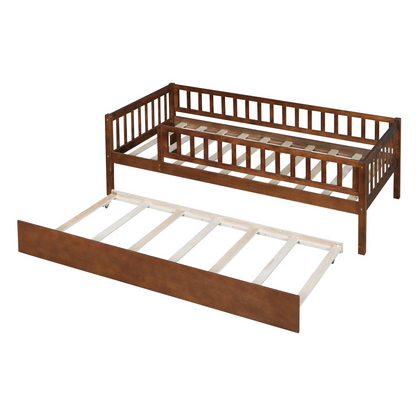 Start2Finish wood daybed with trundle and fence guardrails, perfect for home, guest room, or kids&