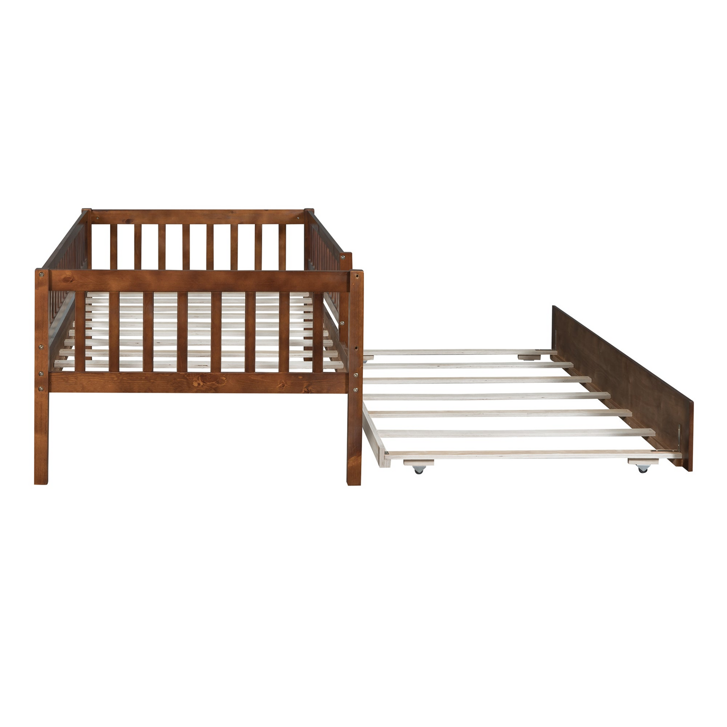 Start2Finish wood daybed with trundle and fence guardrails, ideal for home, guest room, or kids&