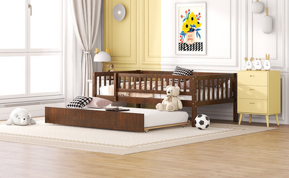 Start2Finish wood daybed with trundle and fence guardrails, ideal for guest rooms or kids&