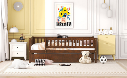 Start2Finish wood daybed with trundle and fence guardrails, ideal for home, guest room, or kids&