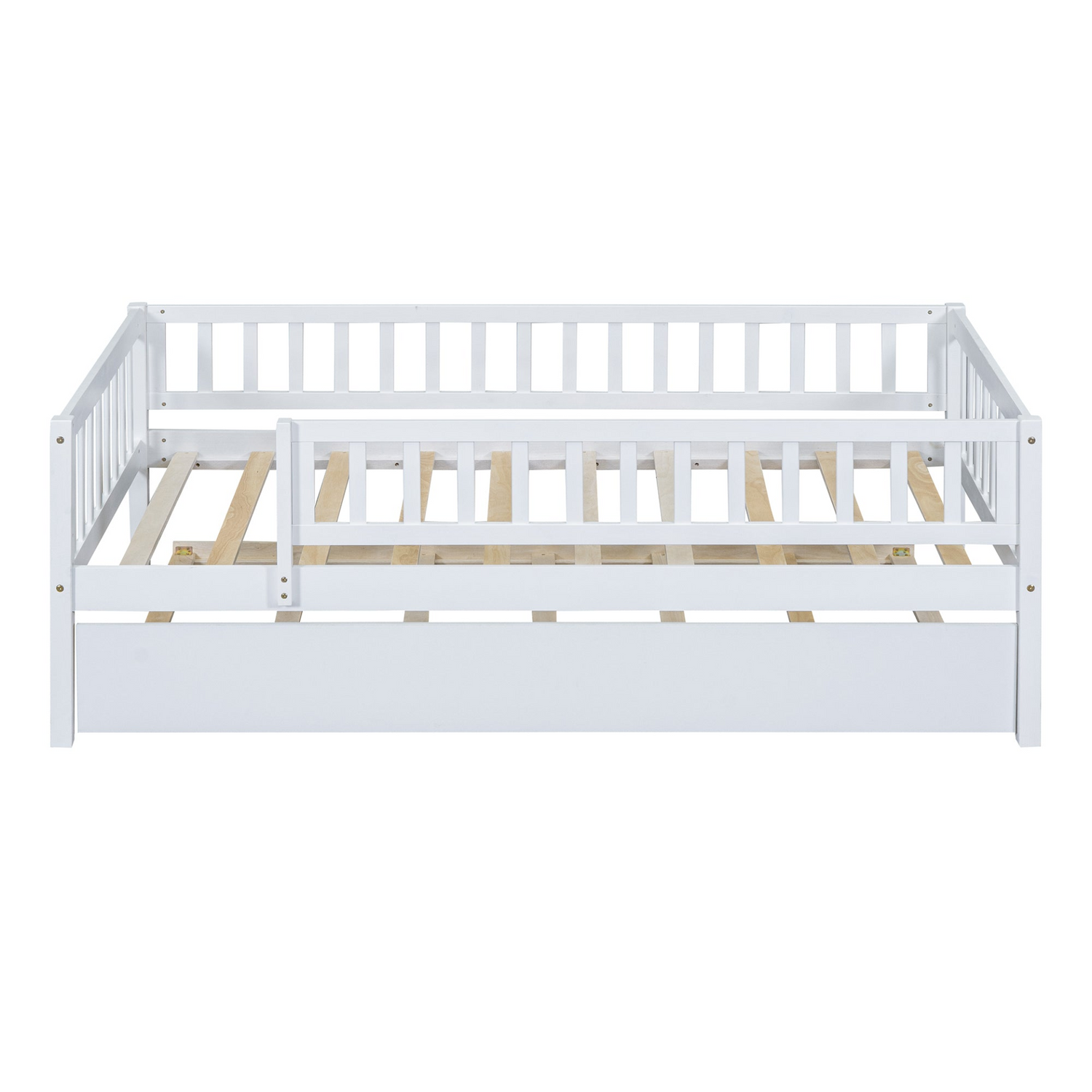 Start2Finish wood daybed with trundle and fence guardrails, ideal for home, guest, or kids&