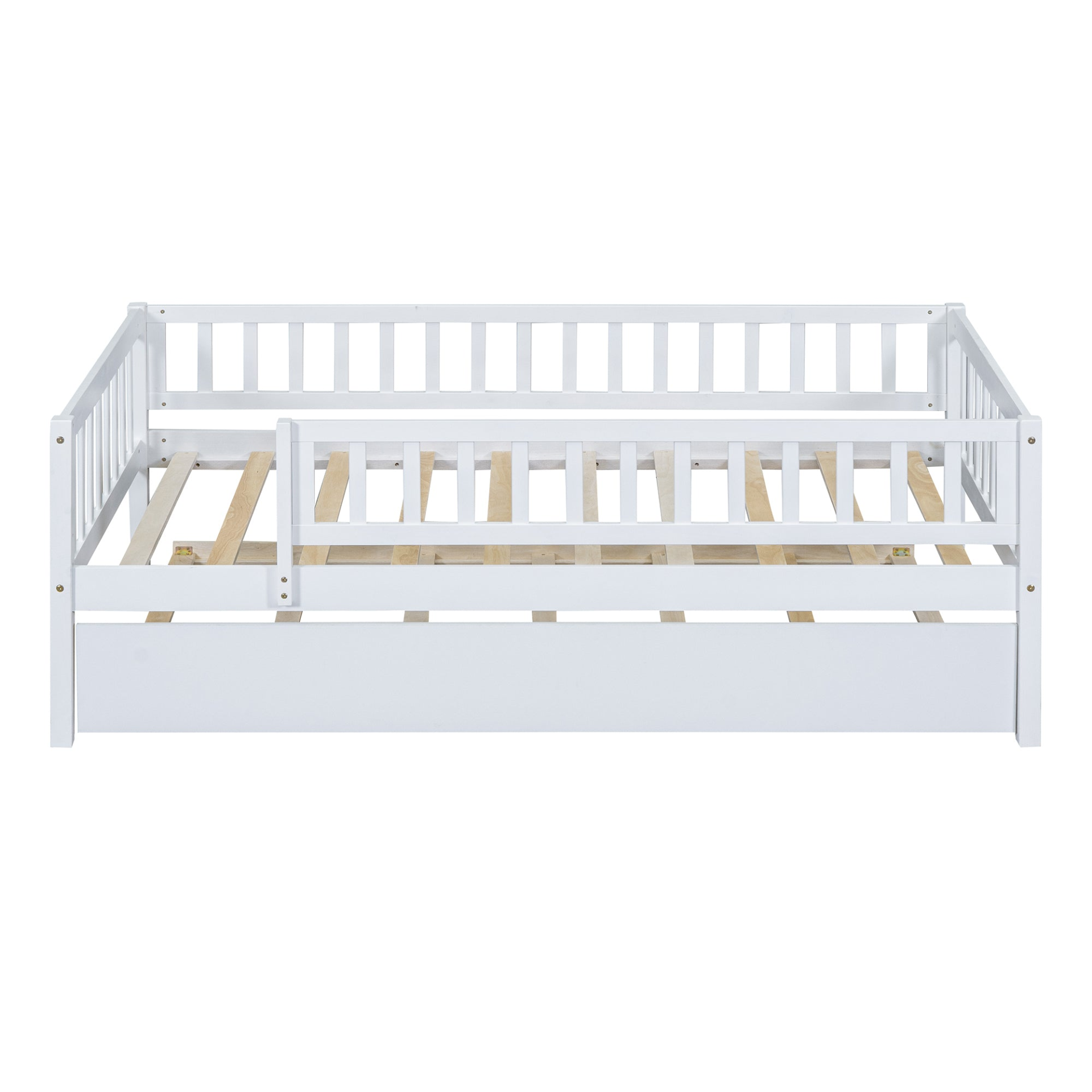 Start2Finish wood daybed with trundle and fence guardrails, ideal for home, guest, or kids&