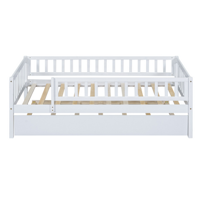 Start2Finish wood daybed with trundle and fence guardrails, ideal for home, guest, or kids&