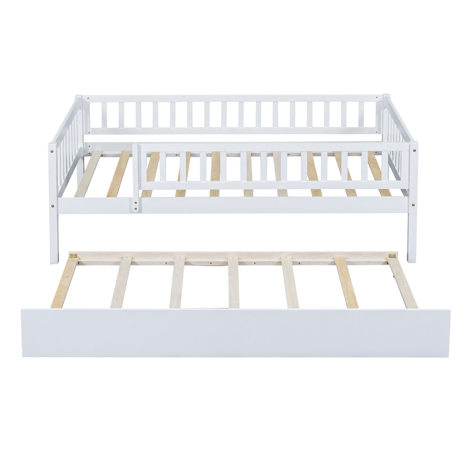 Start2Finish wood daybed with trundle and fence guardrails, ideal for home, guest room, or kids&