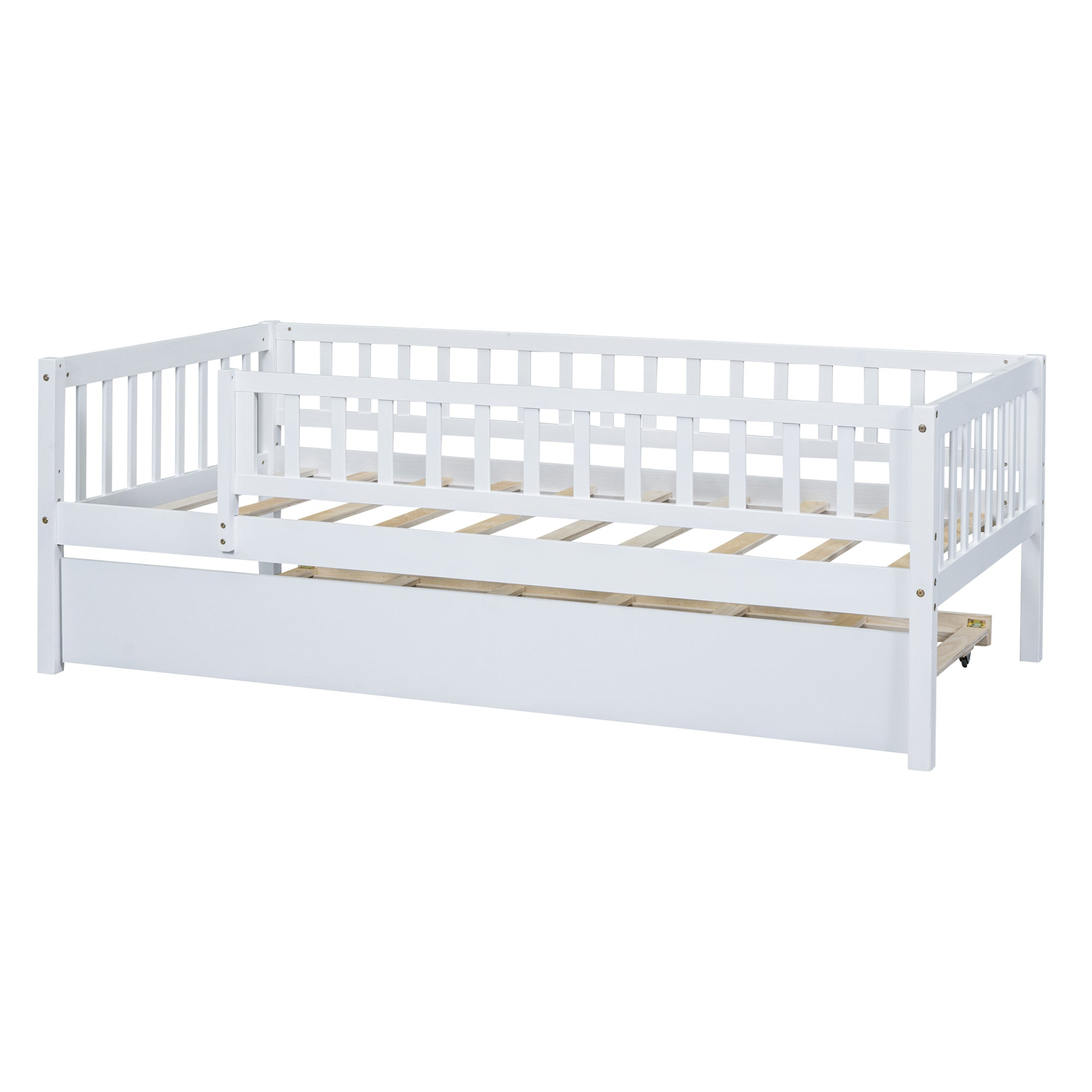 Start2Finish wood daybed with trundle and fence guardrails, ideal for home, guest room, or kids&