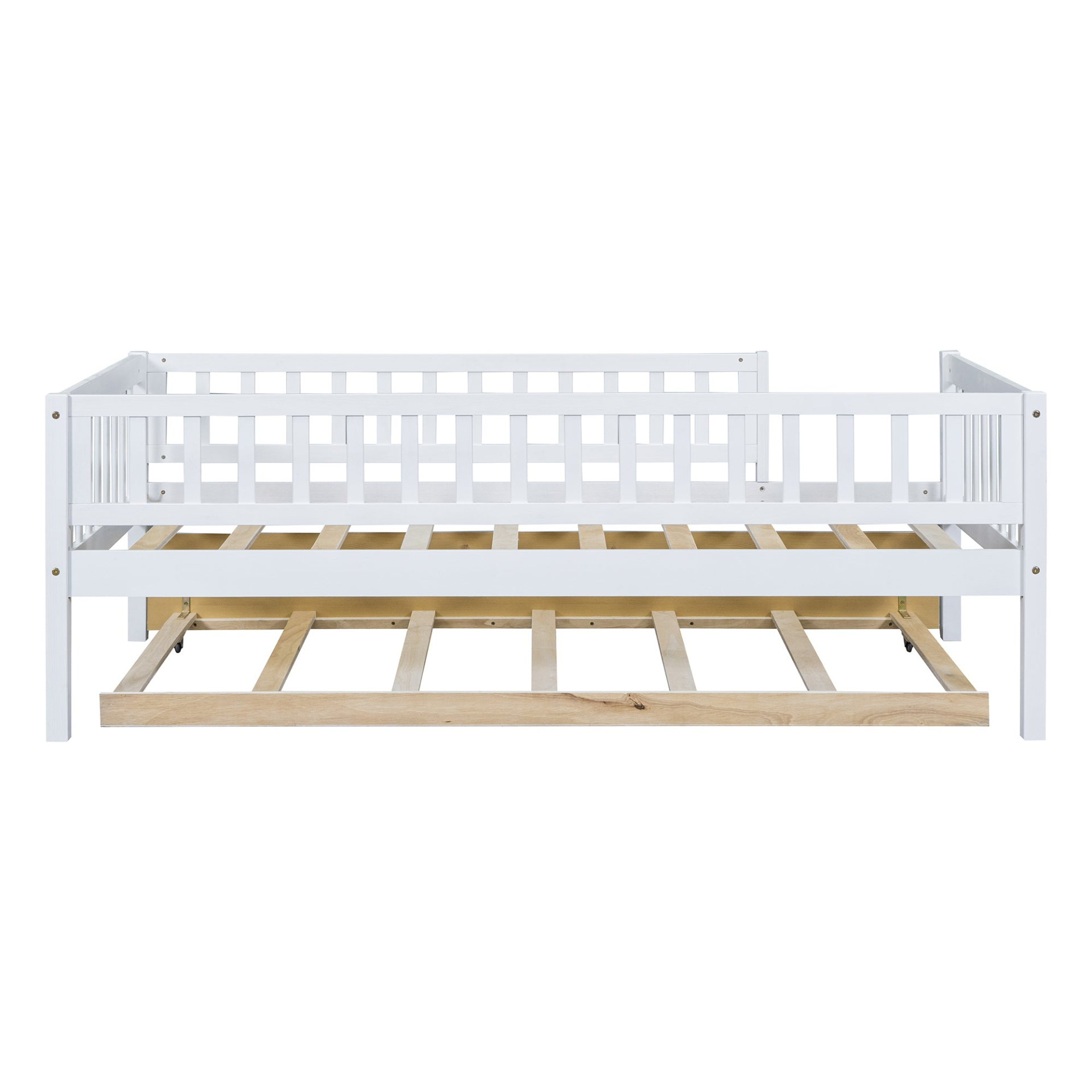 Start2Finish wood daybed with trundle and fence guardrails, ideal for home, guest room, or kids&