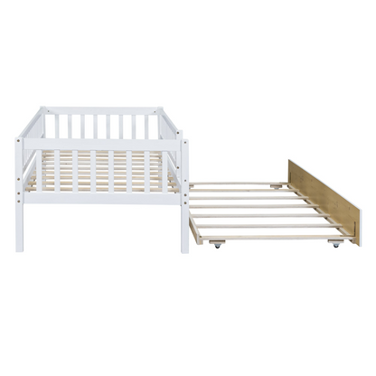 Wood daybed with trundle and fence guardrails by Start2Finish, suitable for home, guest room, or kids&