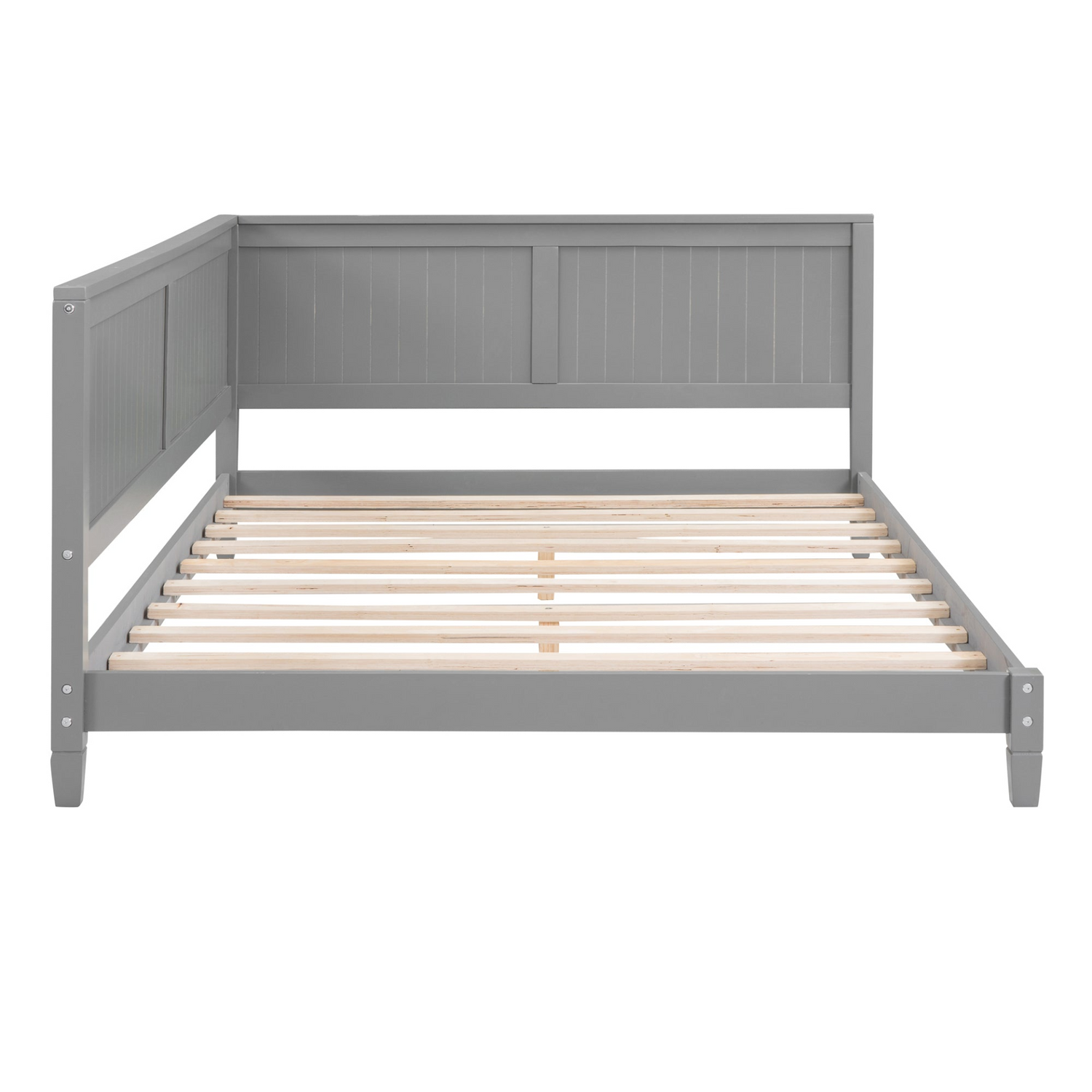Start2Finish full size wood daybed with solid wood frame, shown as a stylish sofa bed in natural wood finish.