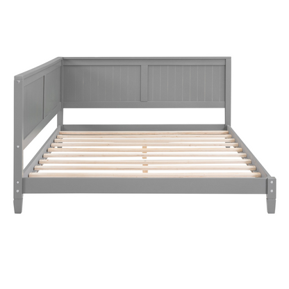Start2Finish full size wood daybed with solid wood frame, shown as a stylish sofa bed in natural wood finish.