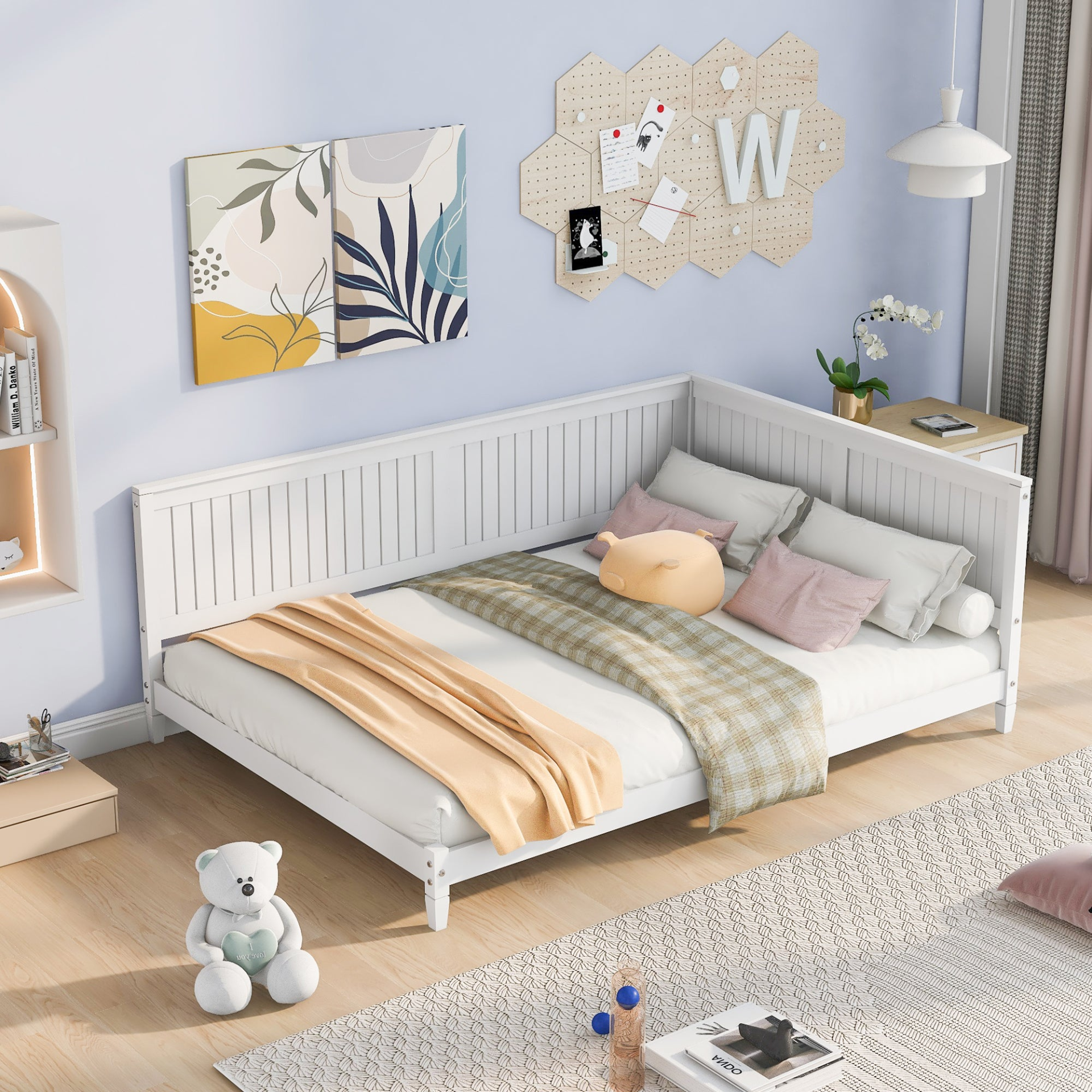 Start2Finish full size wood daybed with classic solid wood frame, durable build, and easy assembly, shown in a cozy living room setting.