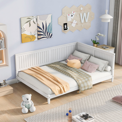 Start2Finish full size wood daybed with classic solid wood frame, durable build, and easy assembly, shown in a cozy living room setting.
