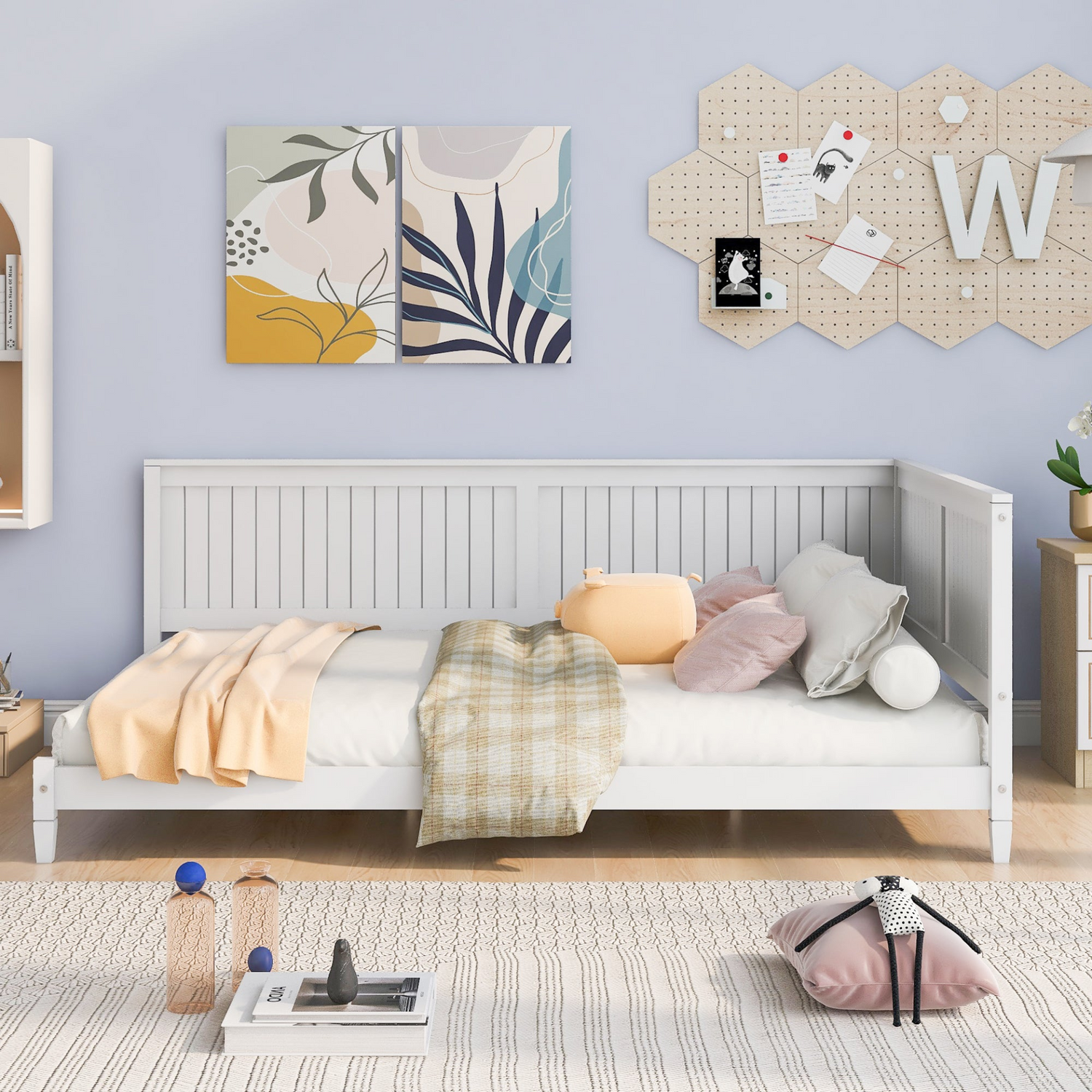 Full size wood daybed with solid wood frame, designed as a sofa bed, featuring a durable build and easy assembly by Start2Finish.
