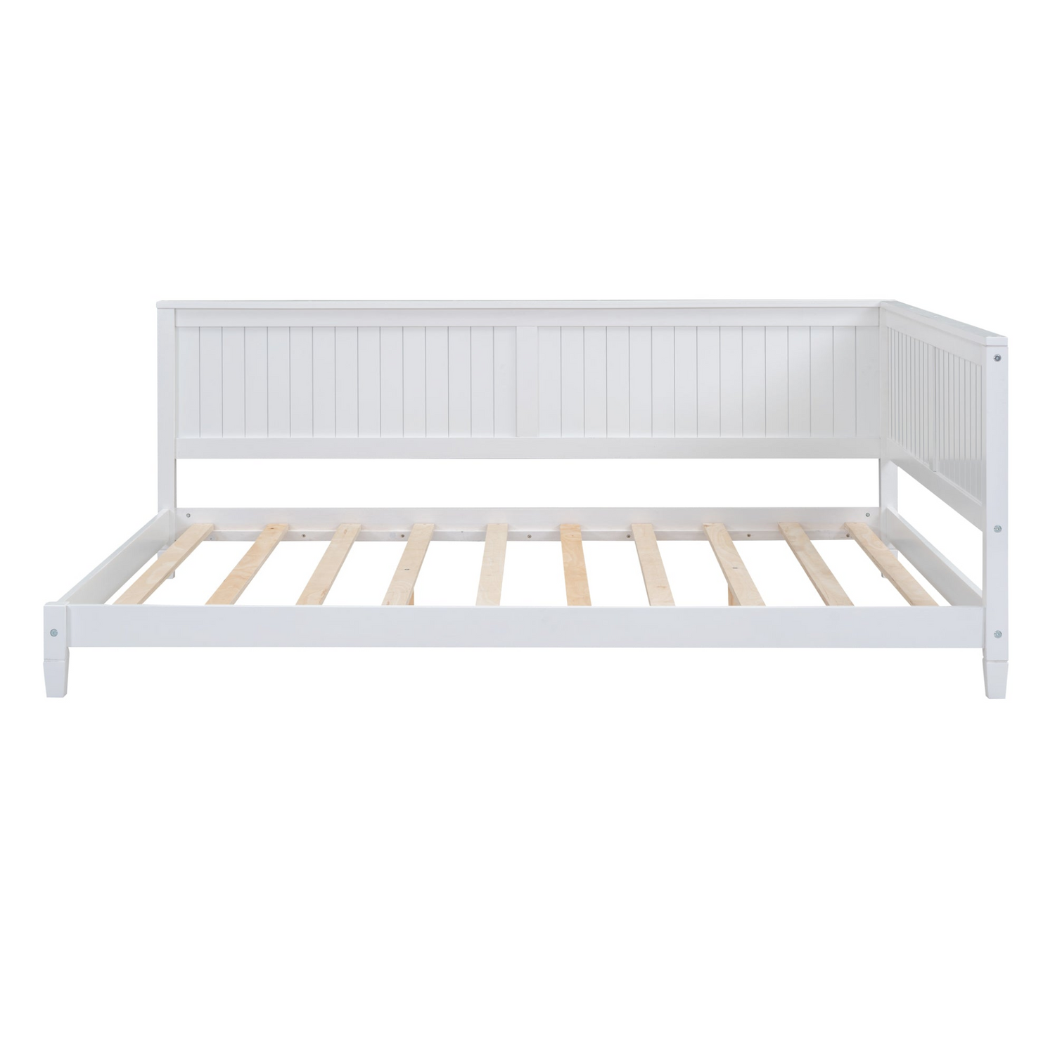 Full size wood daybed sofa bed by Start2Finish with a classic solid wood frame and easy assembly, shown with cushions.