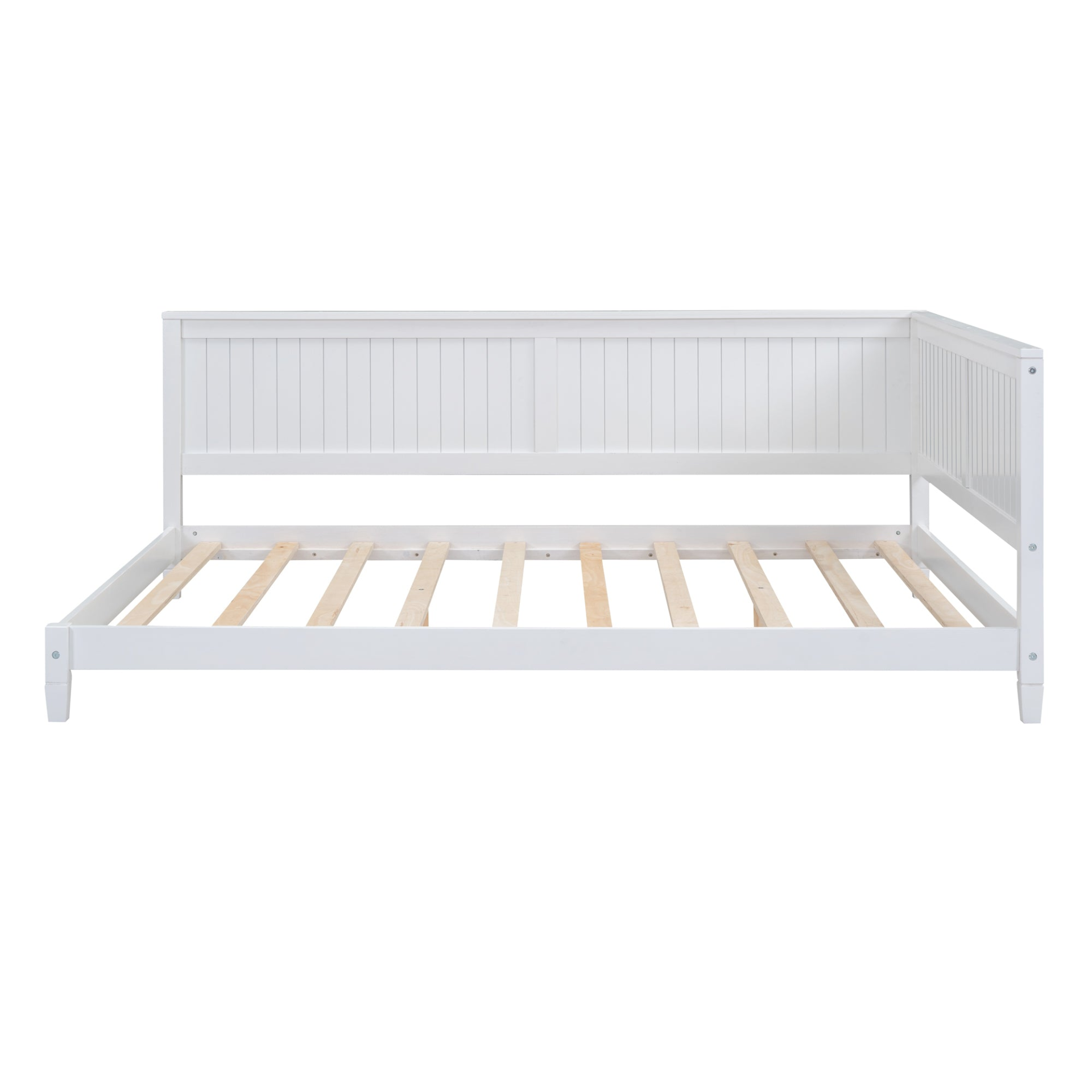 Full size wood daybed sofa bed by Start2Finish with a classic solid wood frame and easy assembly, shown with cushions.