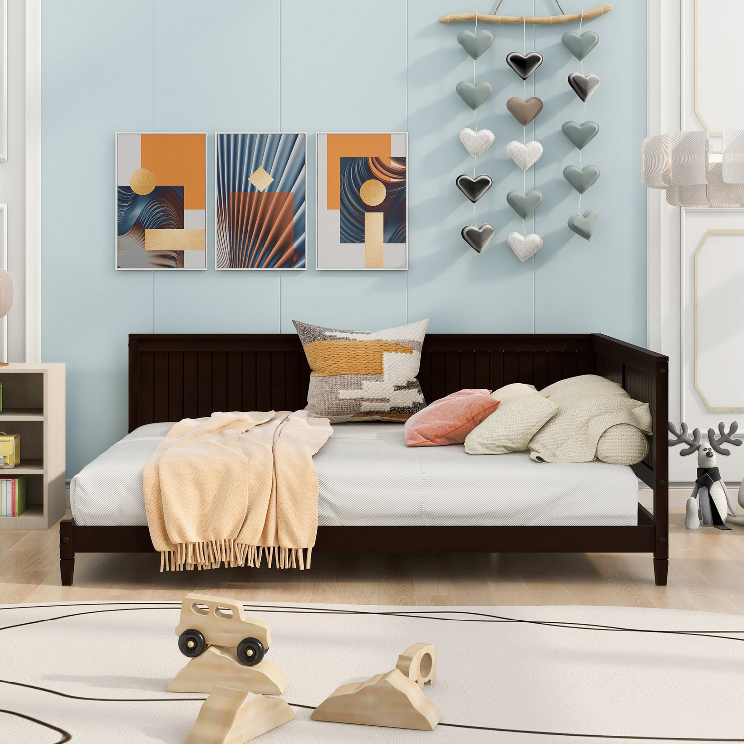 Full size wood daybed with solid wood frame, sofa bed design, durable construction, and easy assembly by Start2Finish.