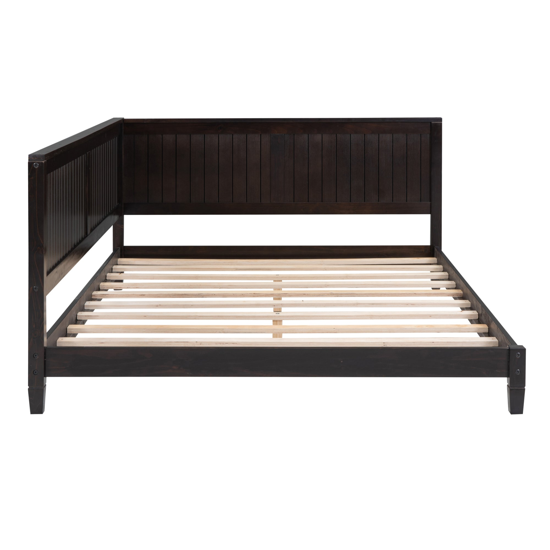 Full size wood daybed with classic solid wood frame, durable build, and easy assembly, perfect as a sofa bed for versatile living space.