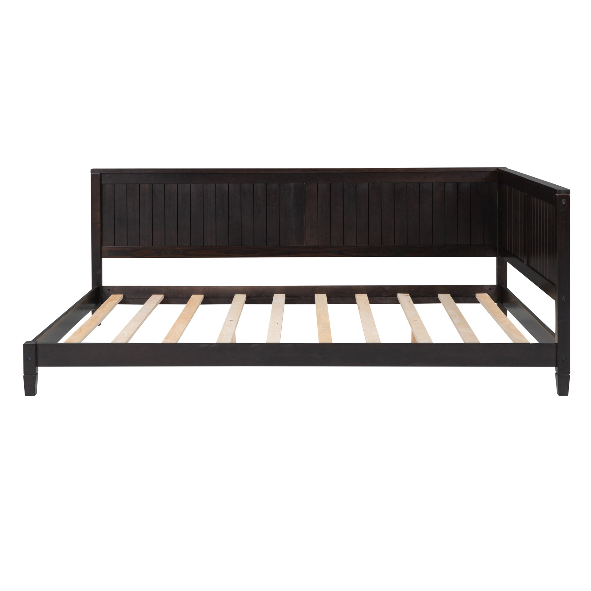 Full size wood daybed with a classic solid wood frame, featuring a durable build and easy assembly, ideal for versatile living spaces.